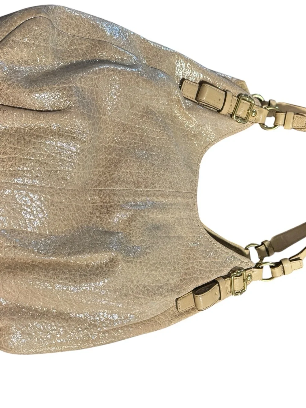 Coach Shimmery Taupe Leather Hobo with Gold Hardware